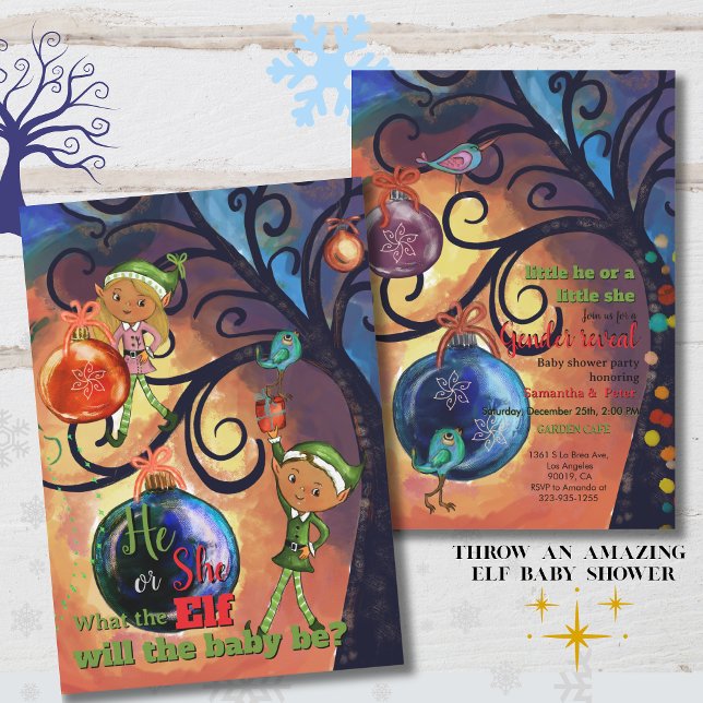 Whimsische Er oder Sie-Elfe & Vogel-Geschlechtsein Einladung (Whimsical He or She Elf & Bird Gender Invitation)