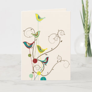 Whimsische farbenfrohe Sommer-Vögel und -Schwünge Karte
