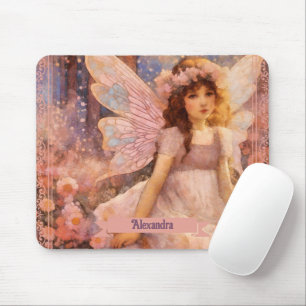 Whimsische Fee im traumhaften rosafarbenen Blumeng Mousepad