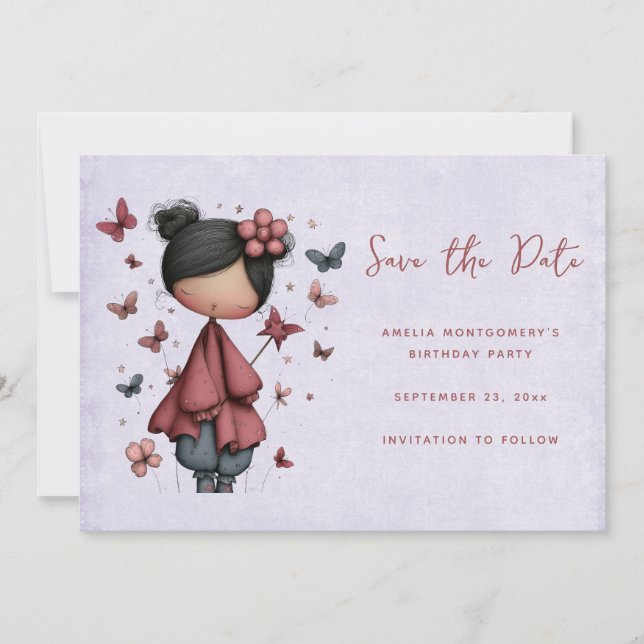 Whimsische Feenpuppe Retro süß Save The Date (Vorderseite)