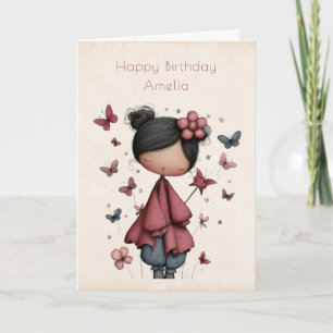 Whimsische Feenpuppe Retro Süße Geburtstag Karte