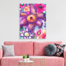 Whimsische florale abstrakte Kunst Teal Lila Rosa
