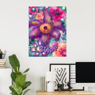 Whimsische florale abstrakte Kunst Teal Personalis Poster