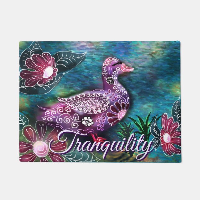 Whimsische florale Ente Lila Türkis Personalisiert Fußmatte (Vorderseite)