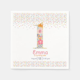 Whimsische Florale Erste Geburtstagseinladung Serviette