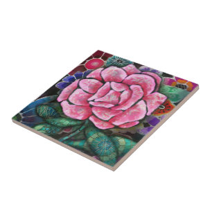 Whimsische Florale Pinke Rosen Art Nouveau Botanik Fliese
