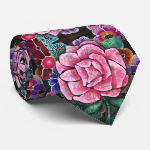 Whimsische Florale Pinke Rosen Art Nouveau Botanik Krawatte
