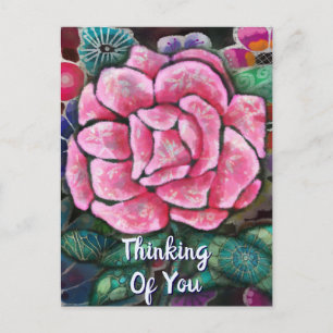 Whimsische Florale Pinke Rosen Art Nouveau Botanik Postkarte