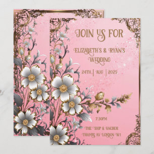 Whimsische Florale Rosa Romantische Hochzeitseinla Einladung