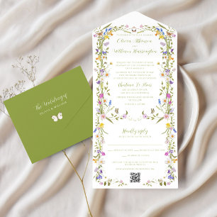 Whimsische Garten-Wildblumen-Hochzeit All In One Einladung