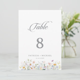 Whimsische Garten-Wildblumen-Hochzeitstisch-Nummer Einladung