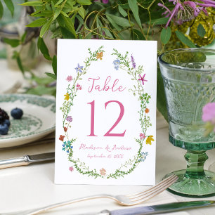 Whimsische Garten-Wildblumen-Hochzeitstisch-Nummer Einladung