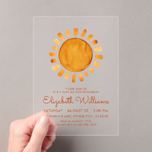 Whimsische gelbe Aquarell-Sonnenschein-Baby-Party Acryleinladungen