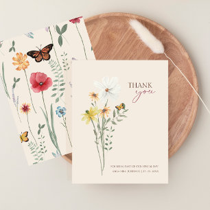 Whimsische gelbe Gänseblümchen-Wildblumen-Hochzeit Dankeskarte