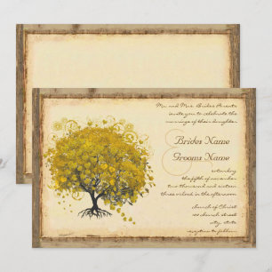 Whimsische gelbe Herzbaum-Hochzeitseinladung Einladung
