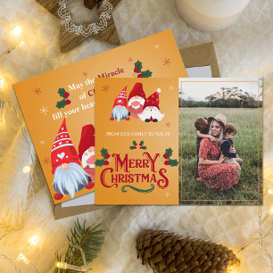 Whimsische Gnom-Weihnachtsfamilien-Grußfoto Feiertagspostkarte