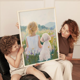 Whimsische Grand Millennial Mädchen-und-Hund-Kunst Poster