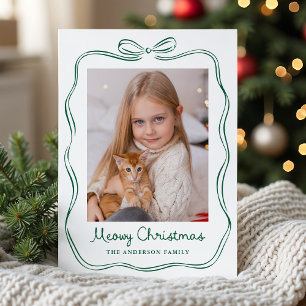 Whimsische grüne Schleife Meowy Weihnachtsfoto Feiertagskarte