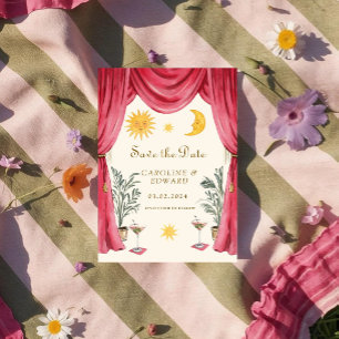 Whimsische handgemalte himmlische Folk-Hochzeit Sa Save The Date