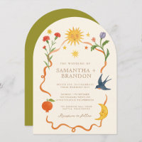 Whimsische handgemalte himmlische Volks-Hochzeit 