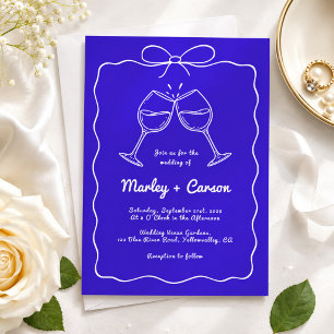 Whimsische handgeschriebene elegante königsblaue H Einladung