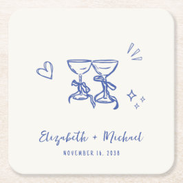 Whimsische handgezeichnete blaue Creme-Hochzeit Rechteckiger Pappuntersetzer