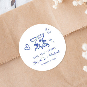 Whimsische handgezeichnete blaue Hochzeit Danke Runder Aufkleber