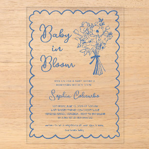 Whimsische handgezeichnete Blumenstrauß-Baby-in-Bl Acryleinladungen