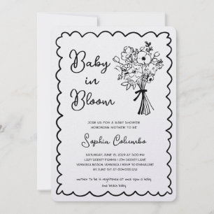 Whimsische handgezeichnete Blumenstrauß-Baby-in-Bl Einladung