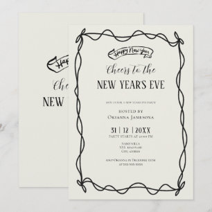 Whimsische handgezeichnete Coquette Silvesterparty Einladung