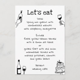 Whimsische handgezeichnete Doodle-Hochzeit | Wein  Menükarte