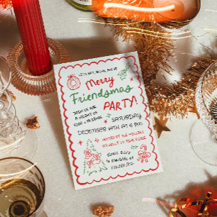 Whimsische handgezeichnete Friendsmas-Weihnachtsfe Einladung