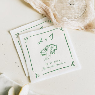 Whimsische handgezeichnete grüne Vintage-Auto-Hoch Serviette