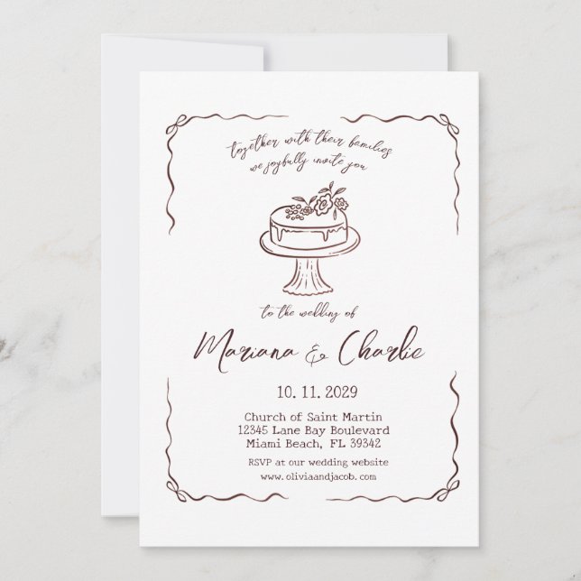 Whimsische handgezeichnete Hochzeitsillustration  Einladung (Vorderseite)