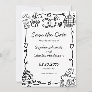 Whimsische Handgezeichnete Illustrations-Foto-Hoch Save The Date