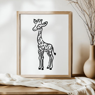 Whimsische handgezeichnete Linienkunst-Giraffen-Ku Poster