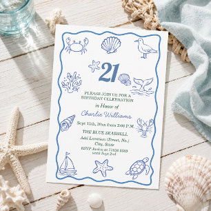 Whimsische handgezeichnete Meereslebewesen zum 21. Einladung