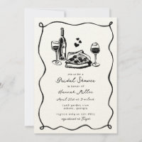 Whimsische handgezeichnete Pizza-Wein-Junggesellin