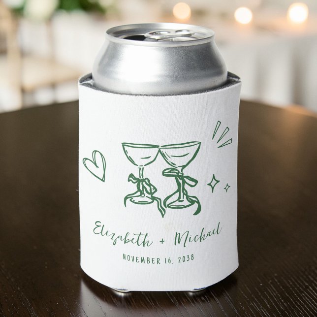 Whimsische handgezeichnete romantische grüne Hochz Dosenkühler (Whimsical Hand Drawn Romantic Green Wedding Can Cooler)