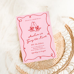 Whimsische handgezeichnete rosa und rote Brautpart Einladung