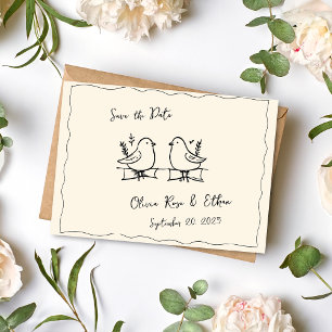 Whimsische handgezeichnete Taube Save-the-Date-Pos Ankündigungspostkarte