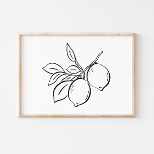 Whimsische handgezeichnete Tinten-Zweig-Limonen-Ku Poster