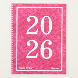 Whimsische heiße rosa und rote Pfingstrosen Bold Planer