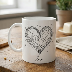 Whimsische Herz-Linienkunst mit Love-Design Kaffeetasse