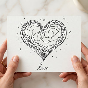 Whimsische Herz-Linienkunst mit Love-Design Postkarte