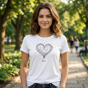 Whimsische Herz-Linienkunst mit Love-Design T-Shirt