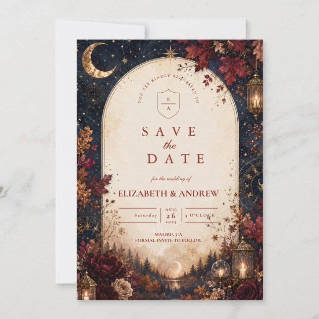 Whimsische himmlische Herbsthochzeit Save The Date (Vorderseite)