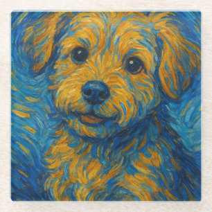 Whimsische Hund-Kunst im Van-Gogh-Stil – Abstrakte Glasuntersetzer