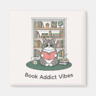 Whimsische Katzenbrille liest auf Bücherregal Süße Magnet