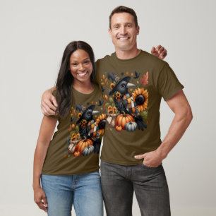 Whimsische Krähe mit Kürbissen und Sonnenblumen T-Shirt